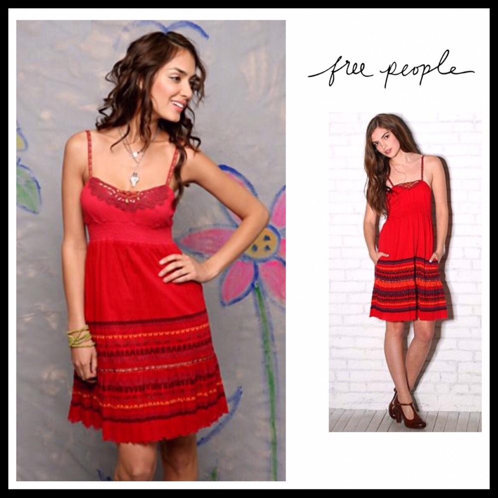 🎈SALE🎈FREE PEOPLE RED CROCHET LACE TRIM DRESS